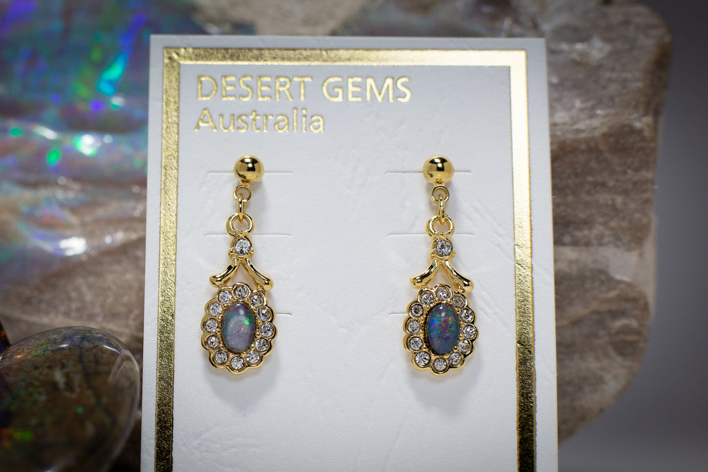 Opal Regal Drop Gold Earrings