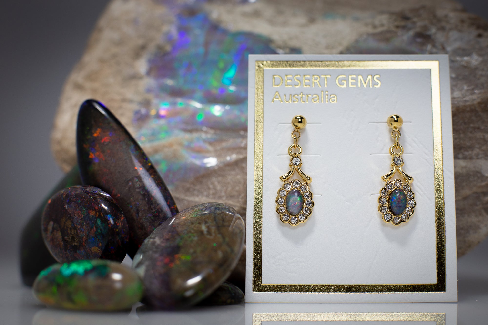 Opal on Eucalyptus Leaf Gold Brooch Opal Earrings Real Leaf