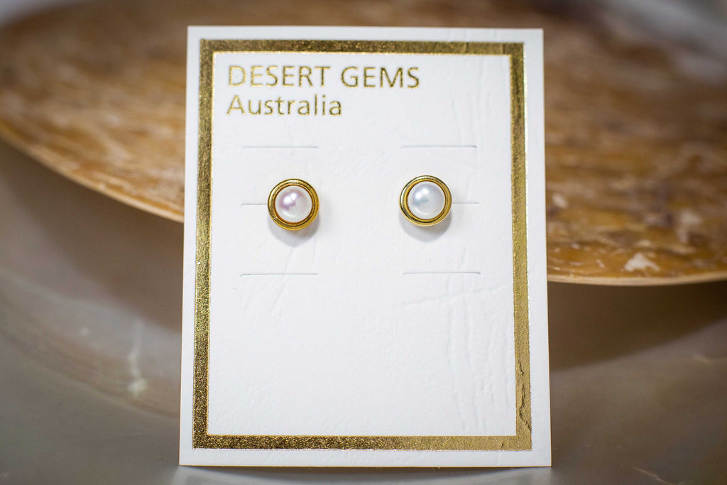 Lustrous Pearl Classic Round Stud Gold Earrings