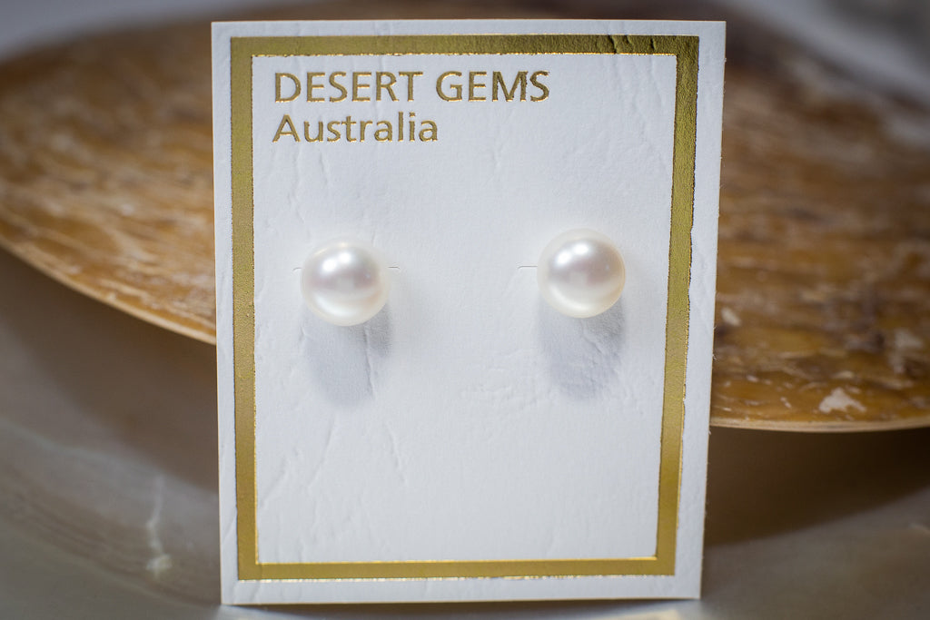 Large Round Pearl Classic Stud Silver Earrings