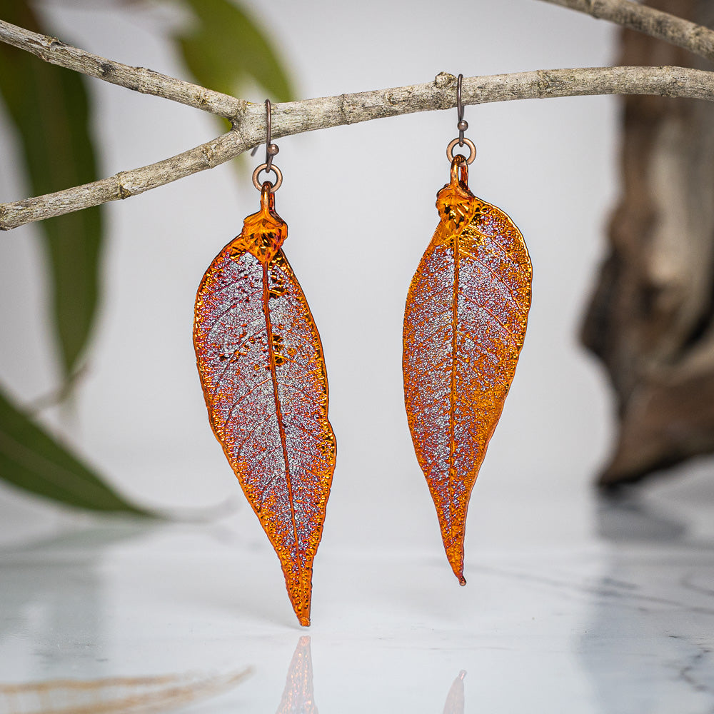 Red Gum Eucalyptus Leaf - Copper Earrings
